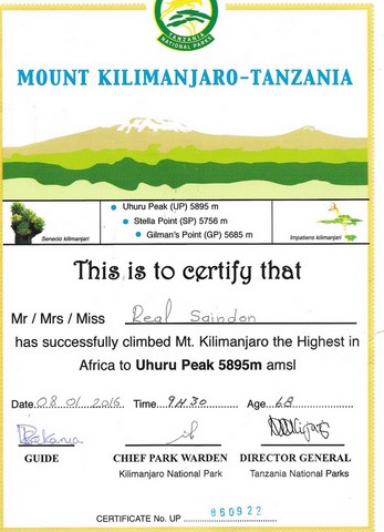 Certificat Tanzanie